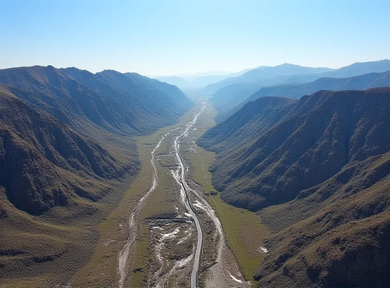 Aerial view of a section of the Iğdır-Nakhchivan pipeline running through a mountainous region.