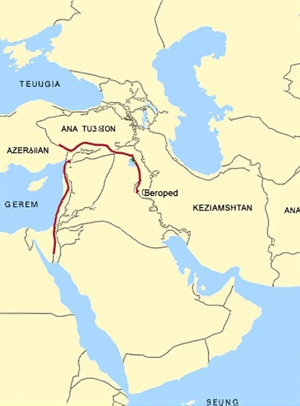 Map of the Middle Corridor trade route, highlighting Azerbaijan, Kazakhstan, and Georgia as key transit countries.