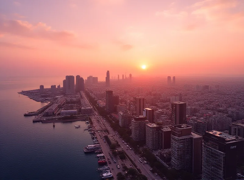 Aerial view of Baku, Azerbaijan at sunset