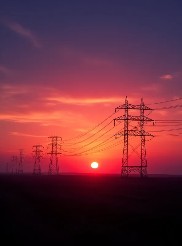 Electrical power lines stretching across a landscape.