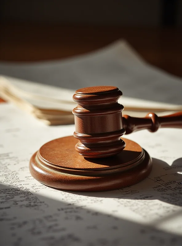 A gavel resting on a stack of legal documents.