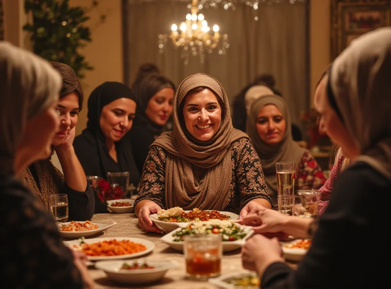 Arzu Aliyeva smiling and interacting with mothers of martyrs at an Iftar ceremony in Azerbaijan.