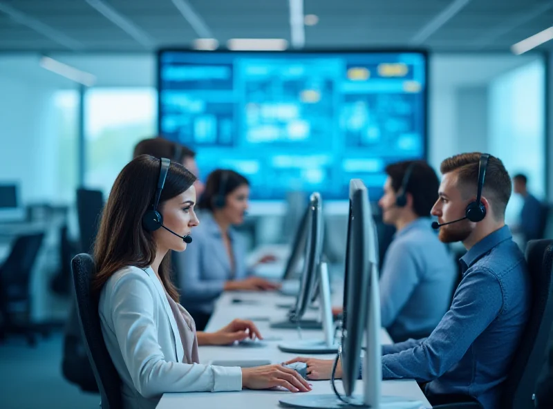 A modern call center with agents using AI-powered tools