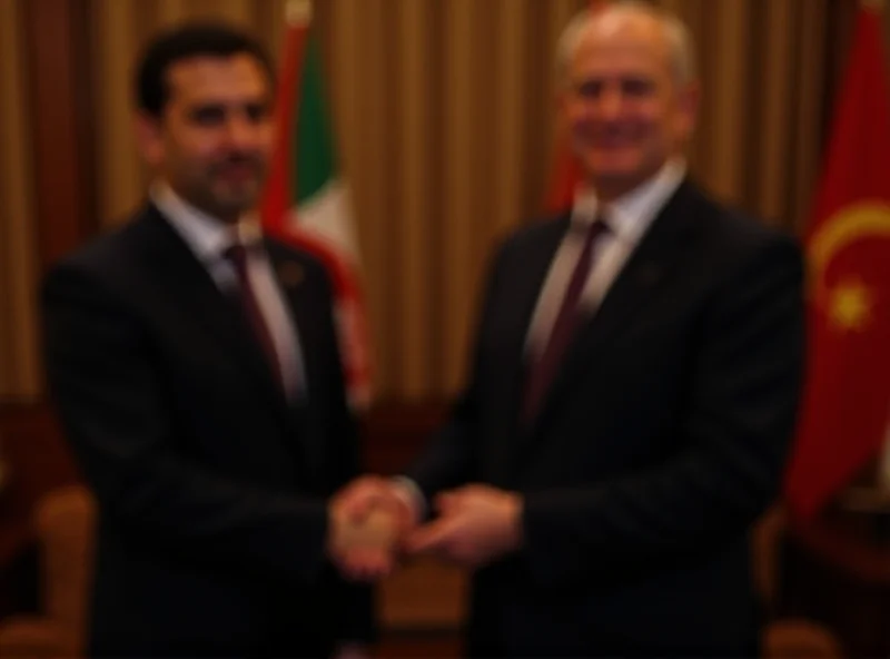 A formal meeting between Azerbaijani officials and representatives of the D-8 Organization, showing a handshake and flags of member nations in the background.