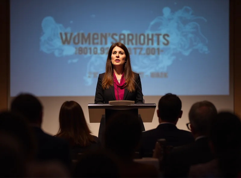 Mehriban Aliyeva, First Vice President of Azerbaijan, giving a speech at an international conference on women's rights.