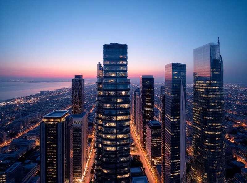 Modern financial district in Baku, Azerbaijan, at dusk