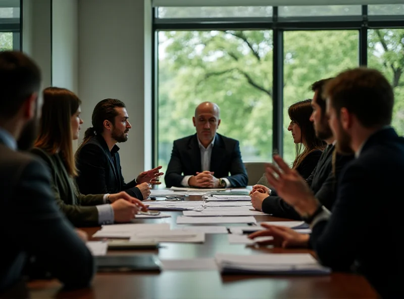 A group of Green party members discussing strategy in a meeting room.