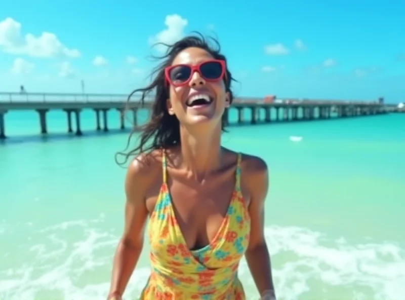 Preta Gil smiling while wading into the ocean in Bahia, Brazil