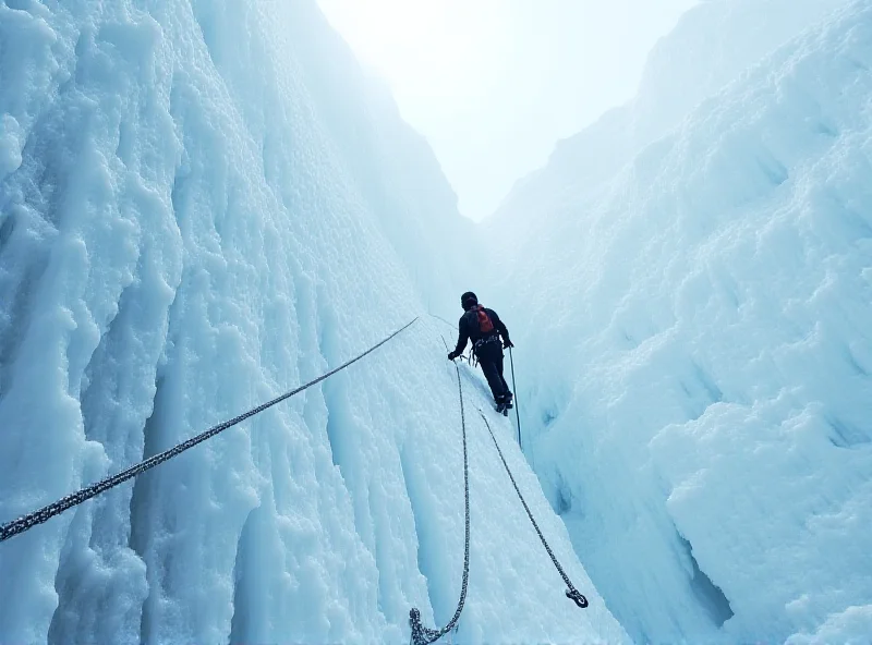 Conceptual image of a climber navigating a steep, icy mountain representing the Bank of England's approach to interest rate cuts.