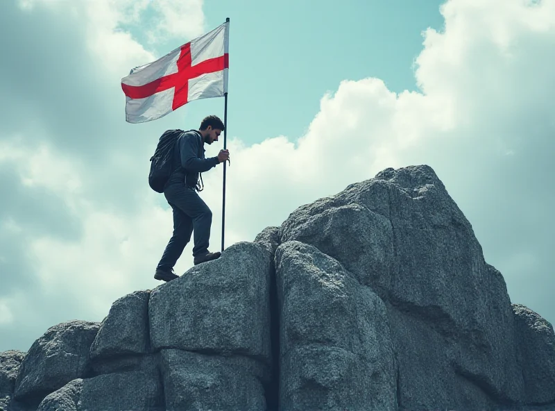 Conceptual image of a mountain climber with Bank of England flags