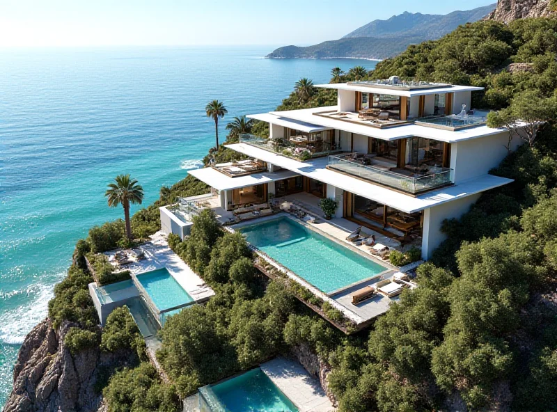 Aerial view of luxury villas in South Africa overlooking the ocean.