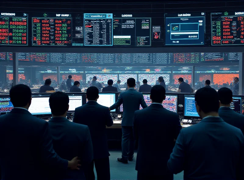 A busy stock market trading floor with screens displaying stock tickers and financial data, representing the dynamic nature of the market.