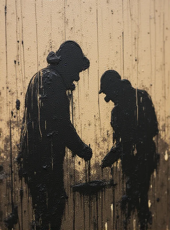 Close-up of the Banksy painting 'Crude Oil (Vettriano)' showing the details of the artwork.