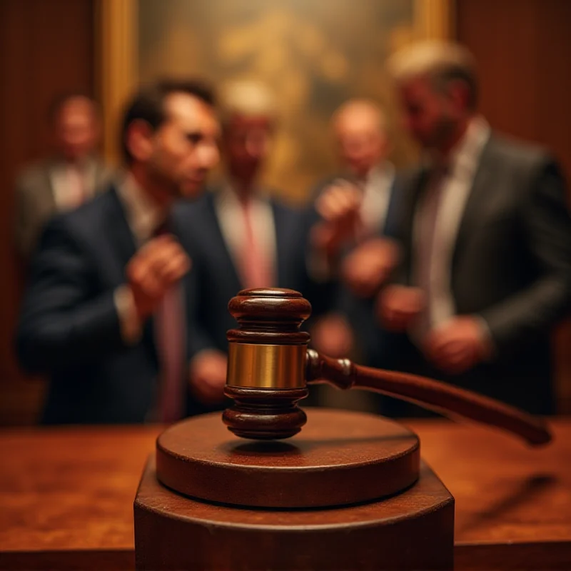 An auction hammer coming down on a podium, representing the sale of the Banksy painting.