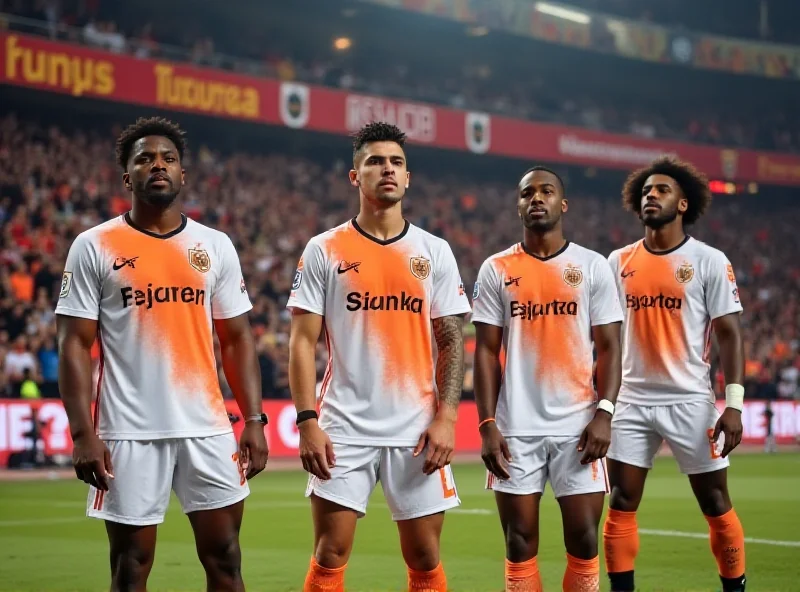 Players from Valencia in a tense moment during a match.