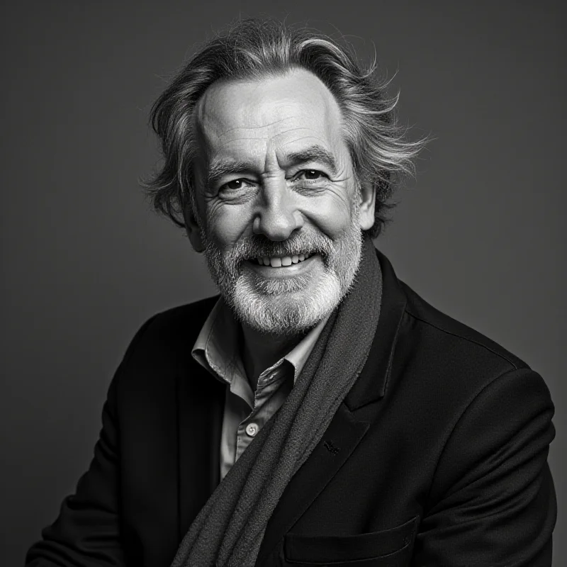 A black and white portrait of Pedro Zarraluki, a writer and cultural agitator, smiling warmly.