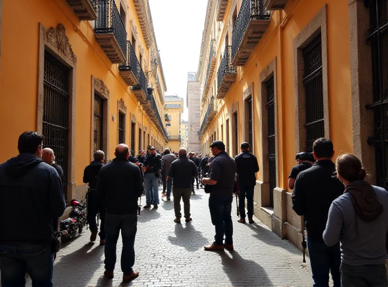 A film crew filming on a street in Seville.