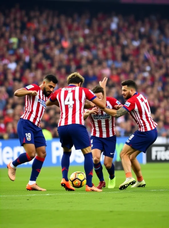 Action shot from a Barcelona vs. Atletico Madrid football match, showing players in action