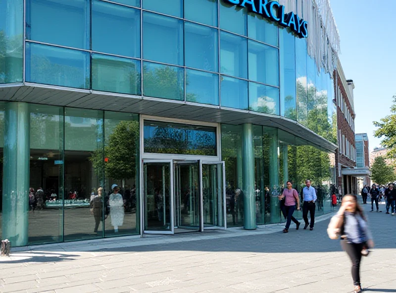 Exterior of a modern Barclays bank branch on a sunny day.