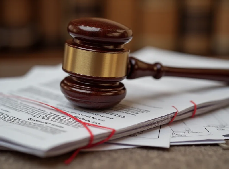 Gavel resting on a stack of legal documents in a courtroom setting.