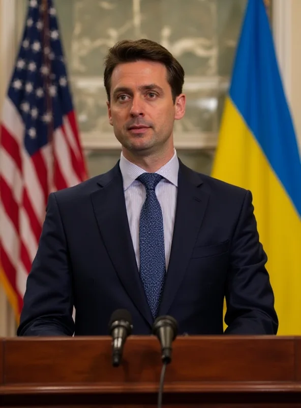 Volodymyr Zelensky speaking at a podium at the White House.