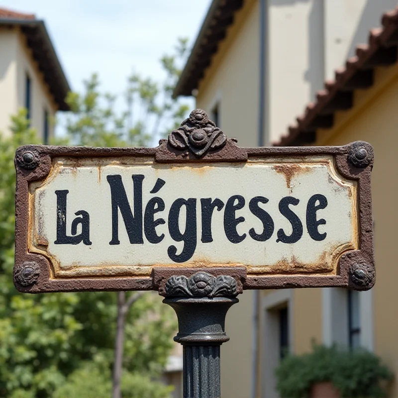 A street sign in Biarritz, France, with the name 'La Négresse' clearly visible. The sign is weathered and old, hinting at the historical context and controversy surrounding the name.