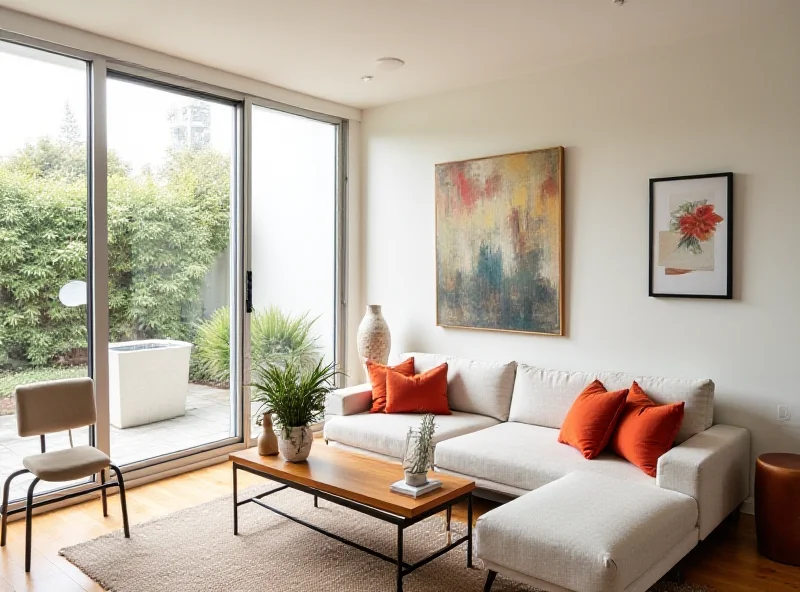 A modern interior of a living room in a Bay Area home, showcasing stylish furniture and natural light.