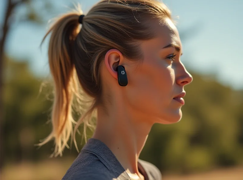 Close-up shot of a person wearing the Beats Powerbeats Pro 2 while running outside.