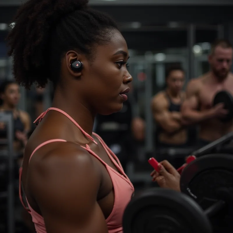 A person using the Beats Powerbeats Pro 2 while working out at the gym, showcasing the fitness tracking capabilities.