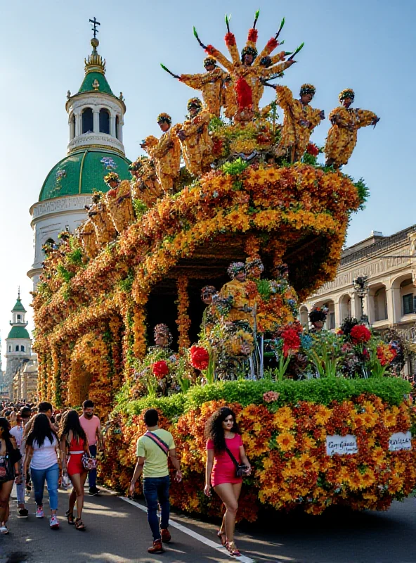 A samba school float at the Rio Carnival, decorated with intricate designs and vibrant colors, showcasing the artistry and spectacle of the event.