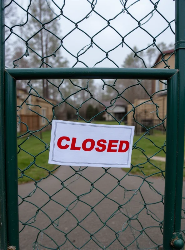 A closed sign hanging on the gate of a childcare facility.