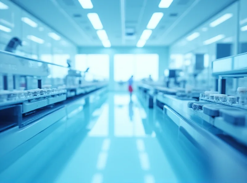 A futuristic automated blood testing lab with robotic arms and sample containers.