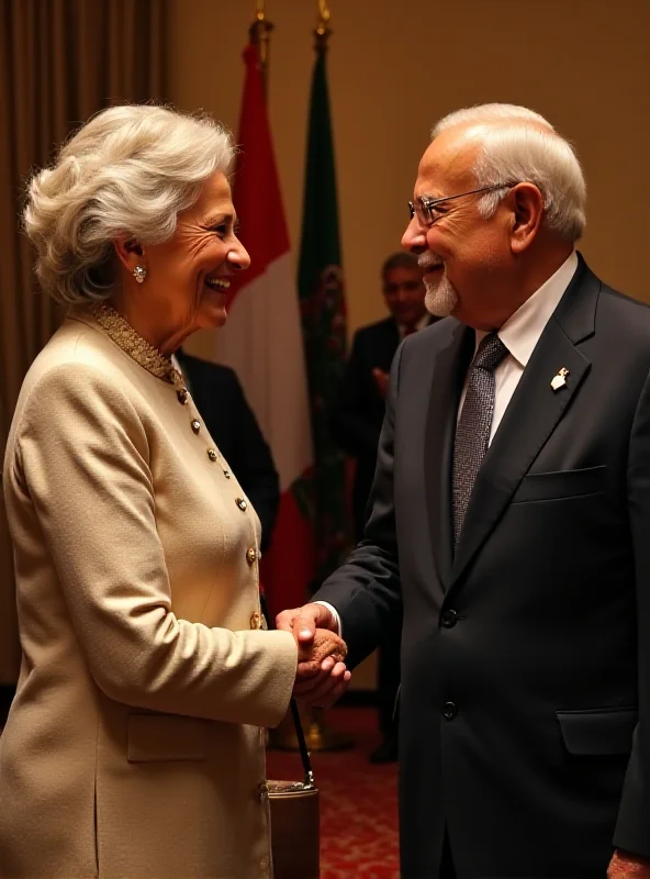 Princess Astrid of Belgium shaking hands with Narendra Modi