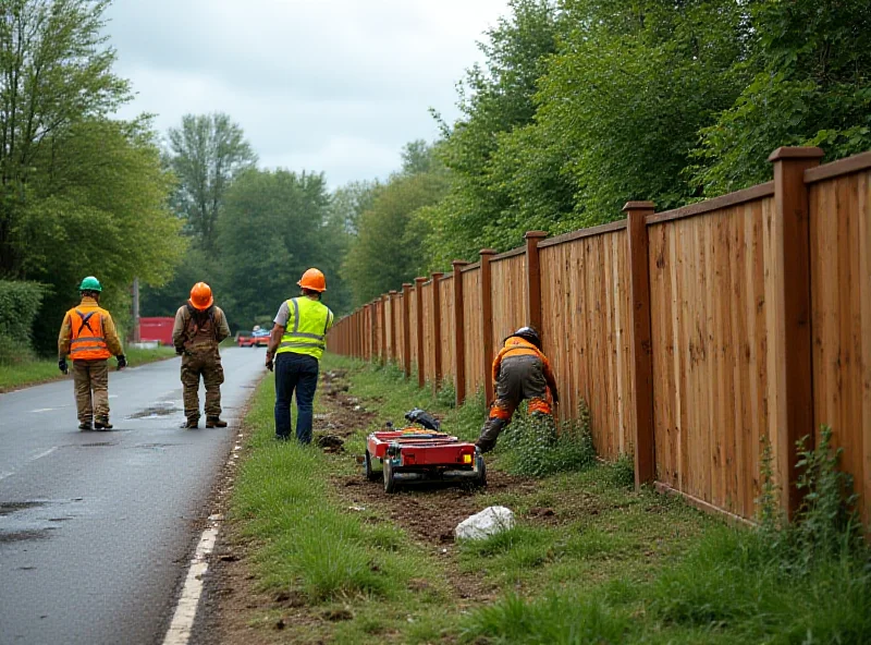 Wooden fence being installed along a road in Diepenbeek