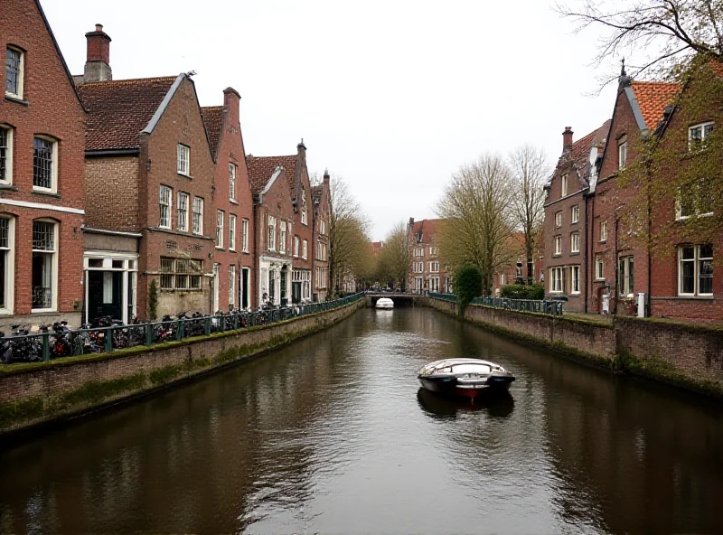 A canal in Bruges, Belgium with medieval buildings lining the water