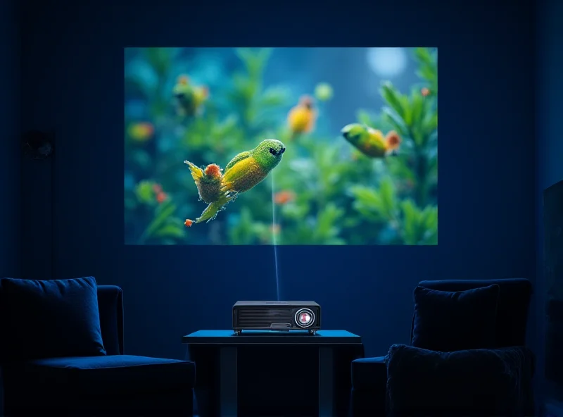 BenQ W4000i projector projecting a vibrant image onto a screen in a darkened living room.