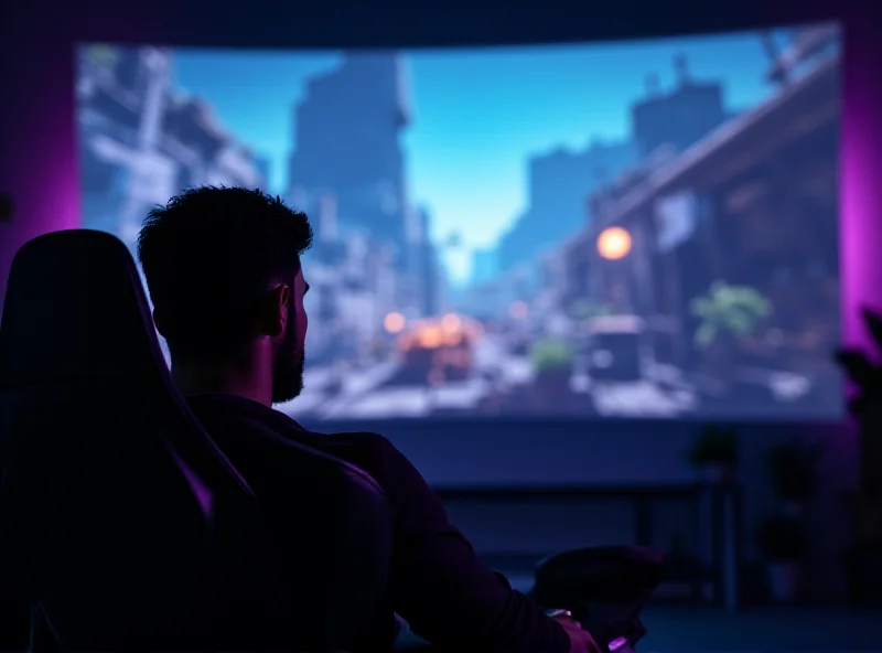 A gamer intensely playing a video game projected by the BenQ X3000i onto a large screen.