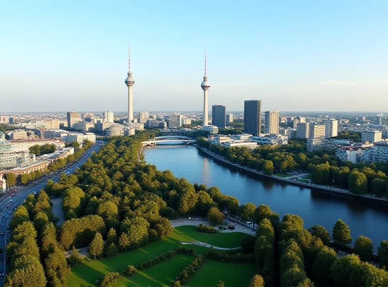 Aerial view of Berlin, Germany, showcasing its modern architecture and urban landscape.