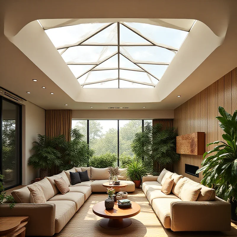 A Nanoleaf Skylight installation in a modern living room