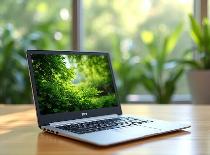 Acer Aspire Vero 16 laptop on a wooden desk in a modern office setting.