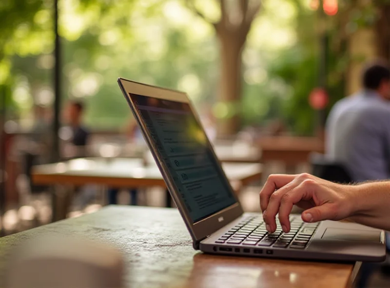 A person using an Acer Chromebook Plus Spin 714 in tablet mode while sitting at a cafe.