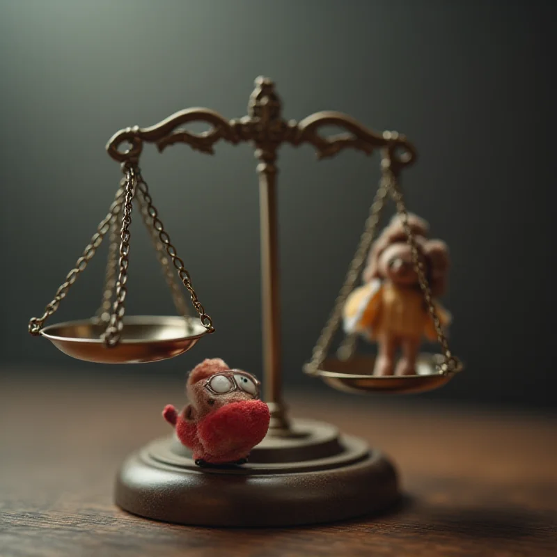 Scale of justice with child's toy symbolizing the fight against child abuse.