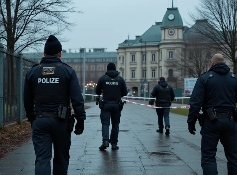 Police officers investigating the scene outside the Bielefeld Regional Court.