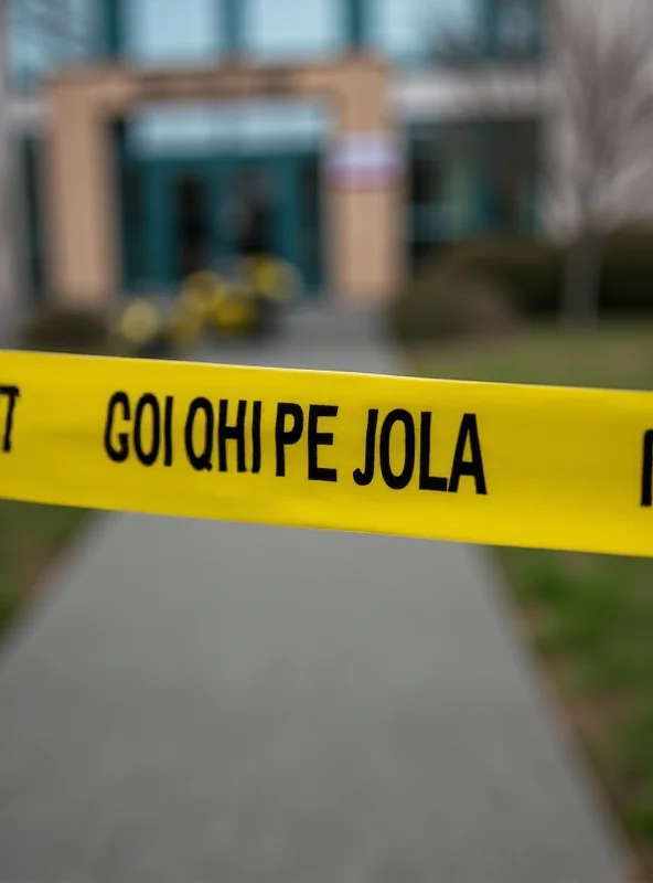 A close-up of police tape cordoning off the area near the Bielefeld Regional Court after the shooting.