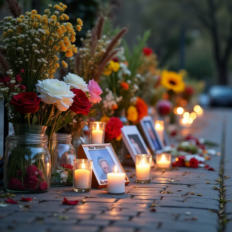 A memorial with flowers and candles dedicated to Besar Nimani.