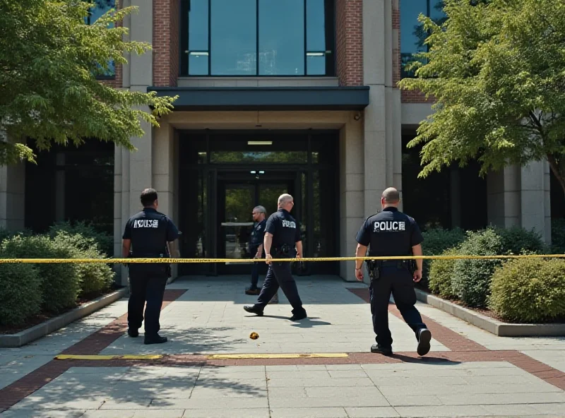 Police officers investigating the scene of a shooting outside a courthouse