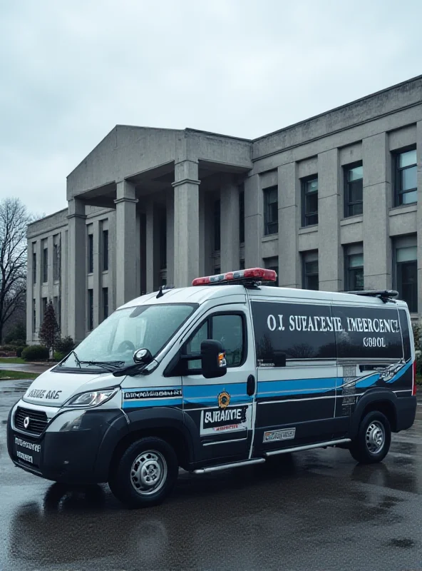 A police vehicle parked in front of the Bielefeld District Court