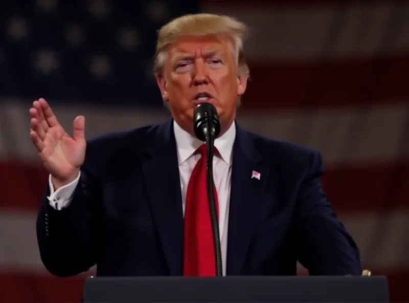 Donald Trump giving a speech about trade and tariffs, with a serious expression on his face.