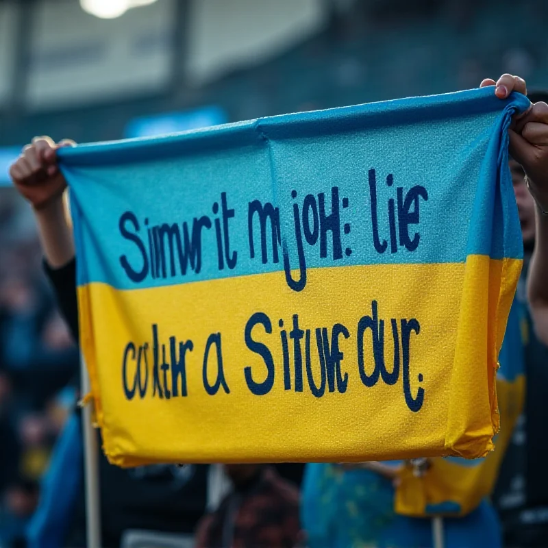 A sign of support for Ukraine at a football match.