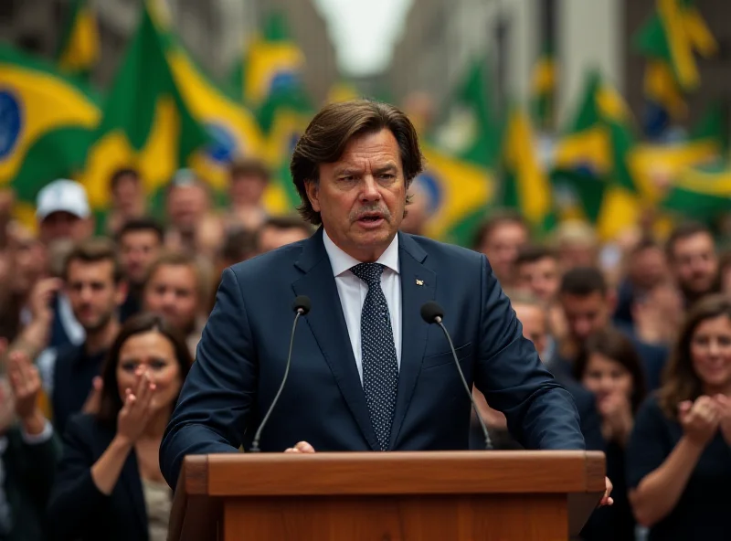 Jair Bolsonaro addressing a crowd with a determined expression.